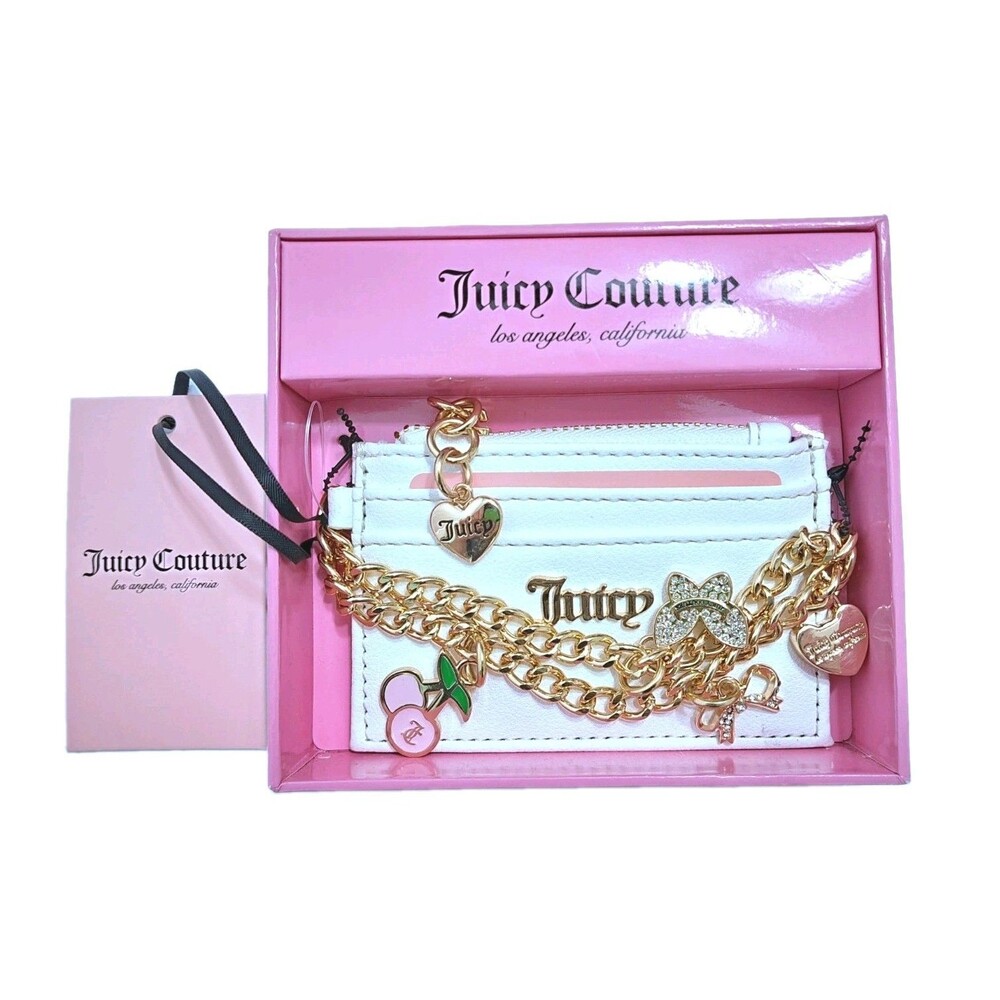 Juicy Couture Angel Charm Card Case Wallet White Gold New